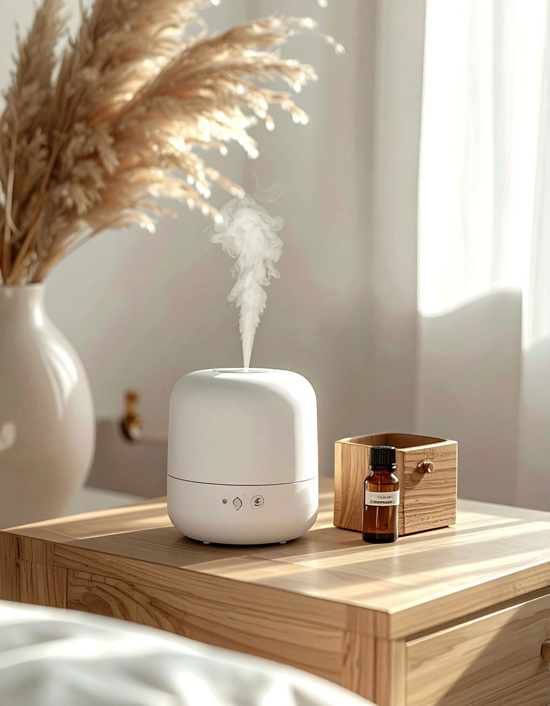 Nightstand with diffuser and oils - 30 nightstand vignette ideas