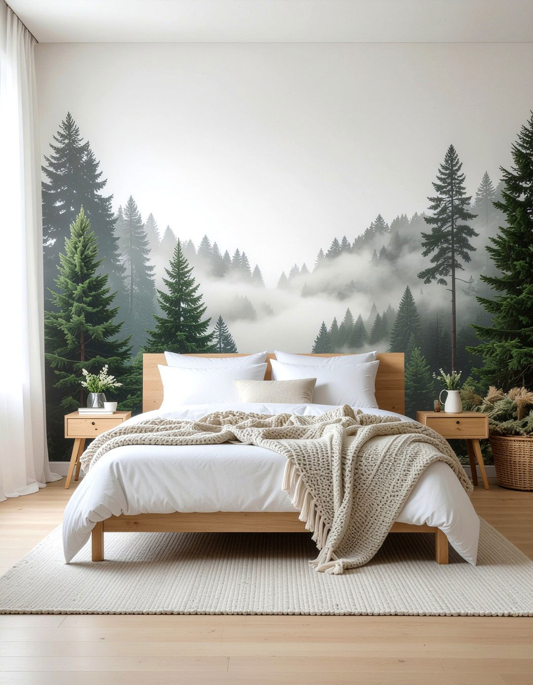 Nordic forest wallpaper - 30 travel themed bedroom ideas