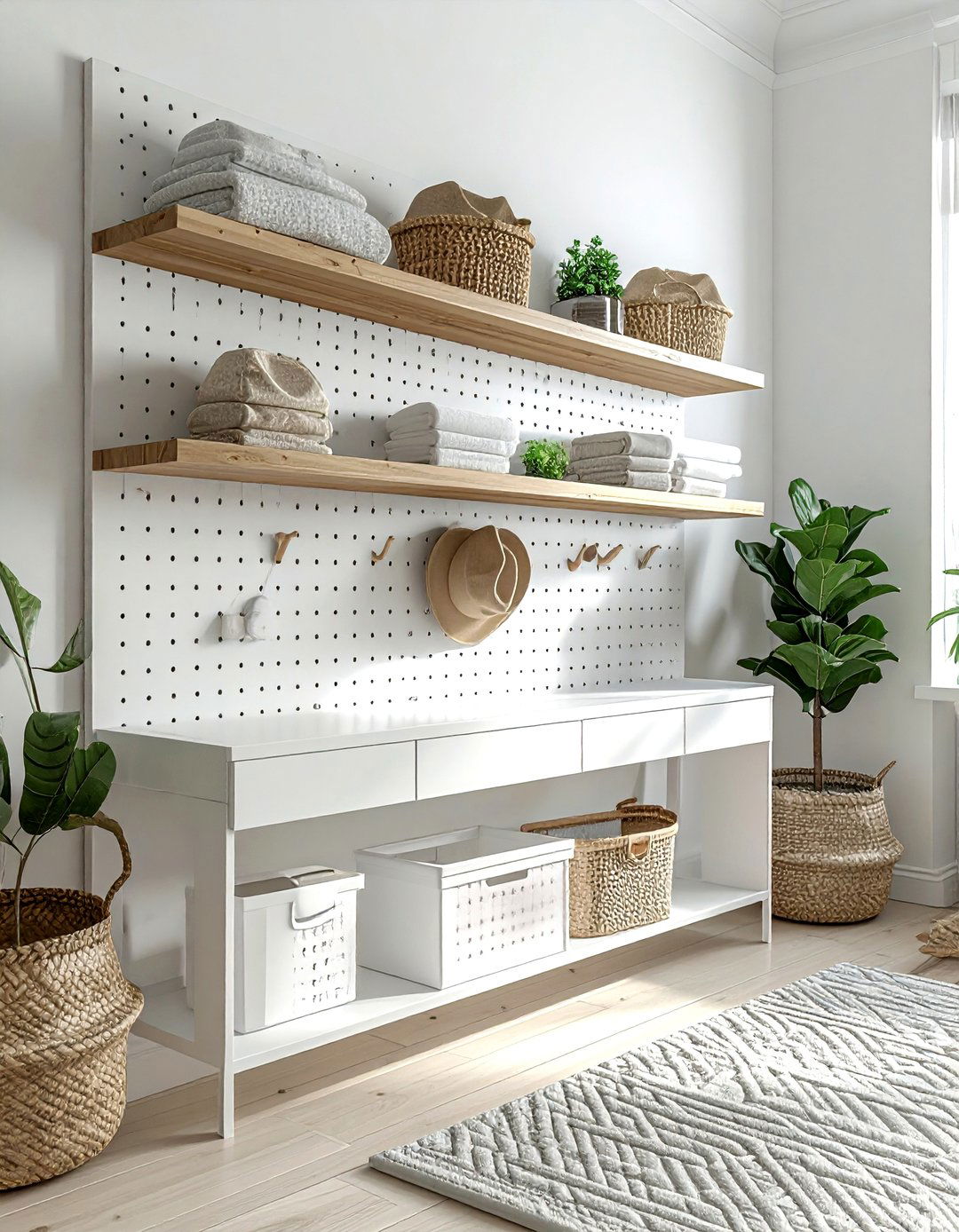 Nursery pegboard wall organizer - 30 nursery shelf ideas