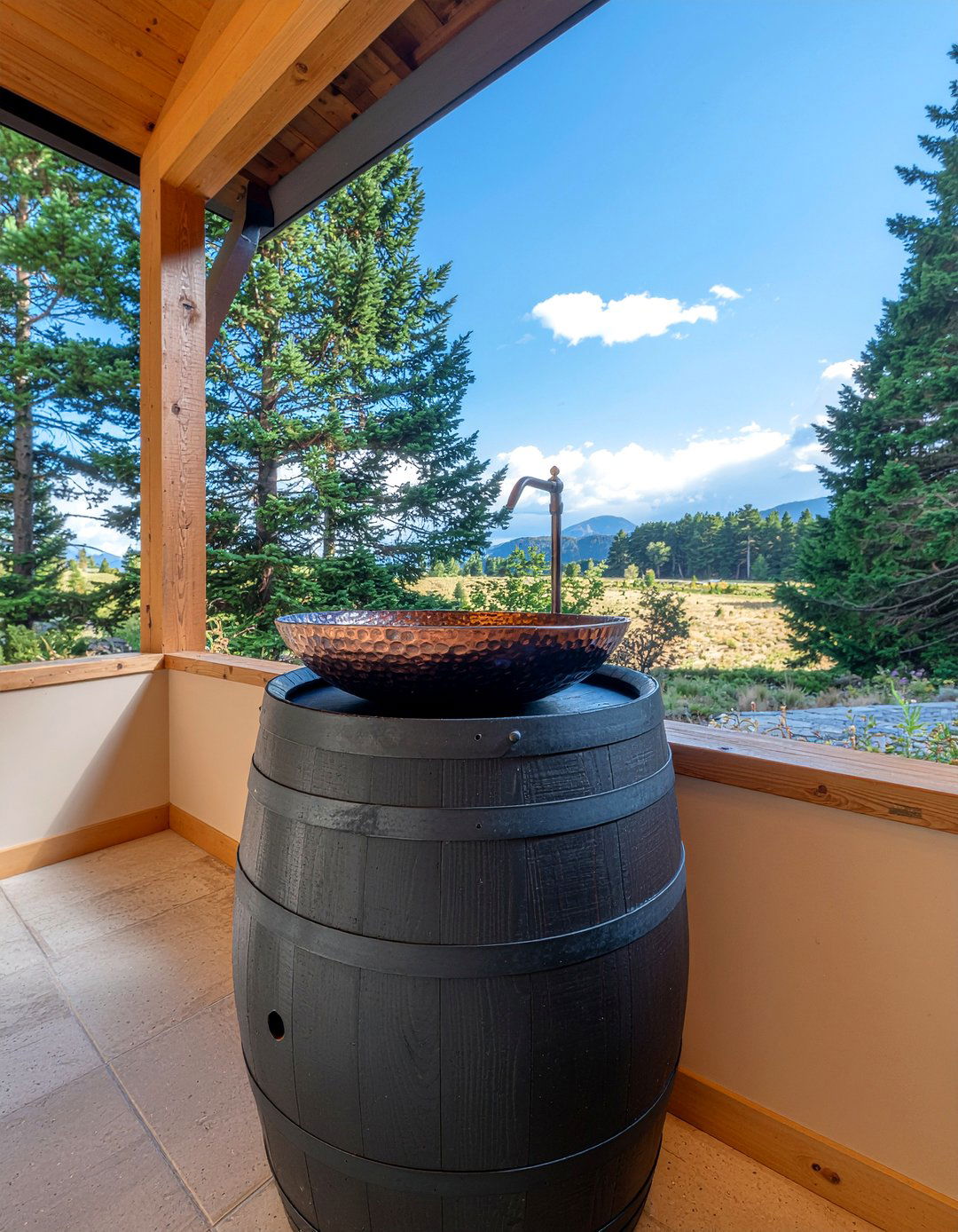Oak Barrel Sink - 30 recycled material bathroom ideas