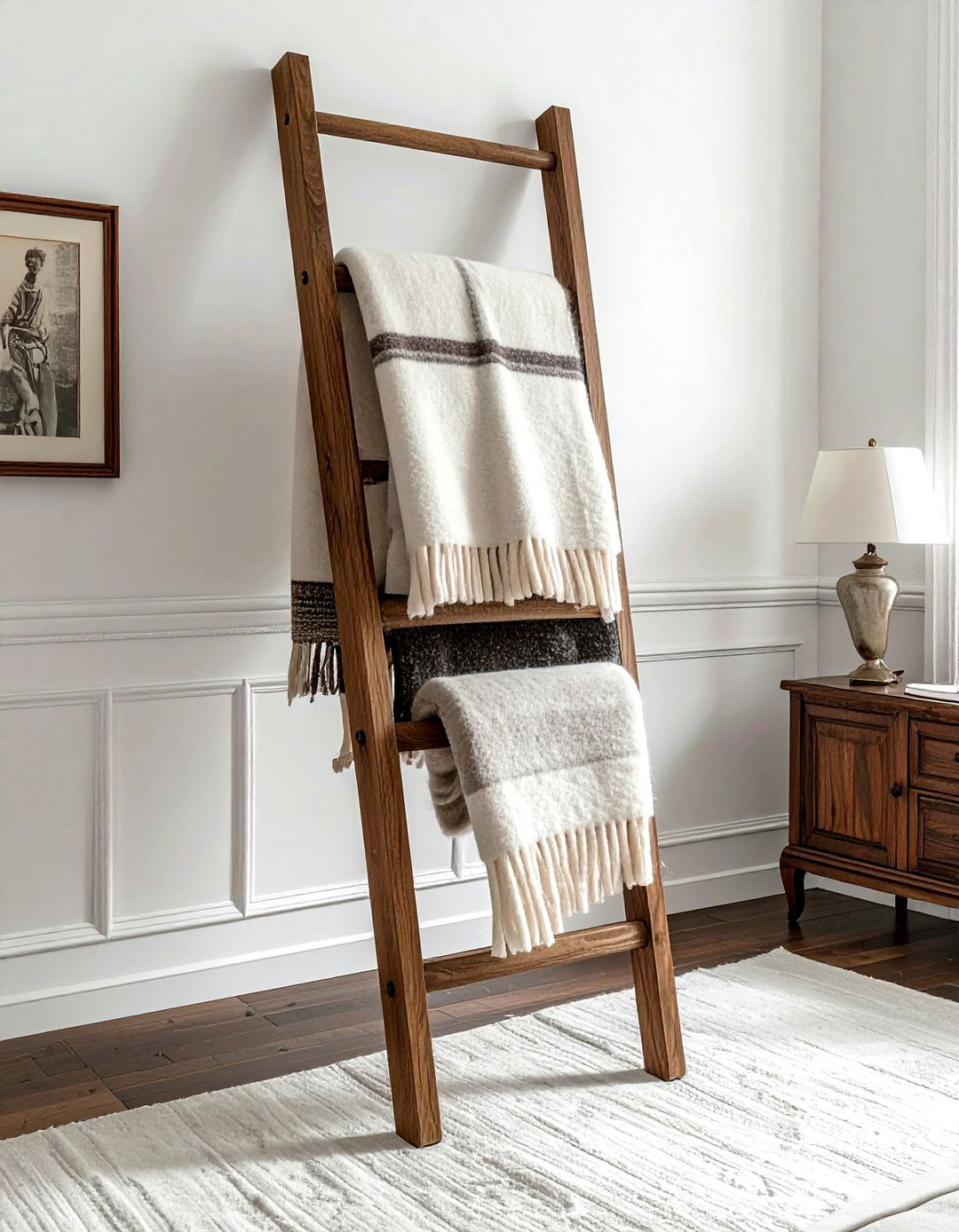 Oak Blanket Ladder - 30 blanket ladder ideas