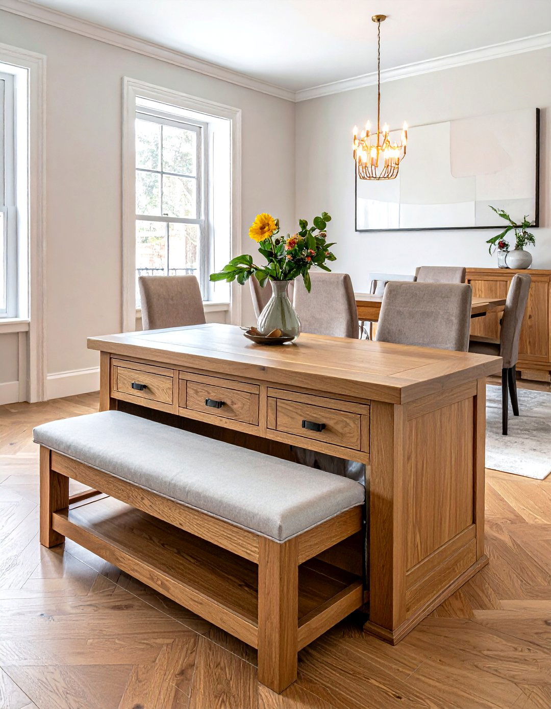 Oak Dining Bench with Lift Up Seat - 30 storage dining bench ideas