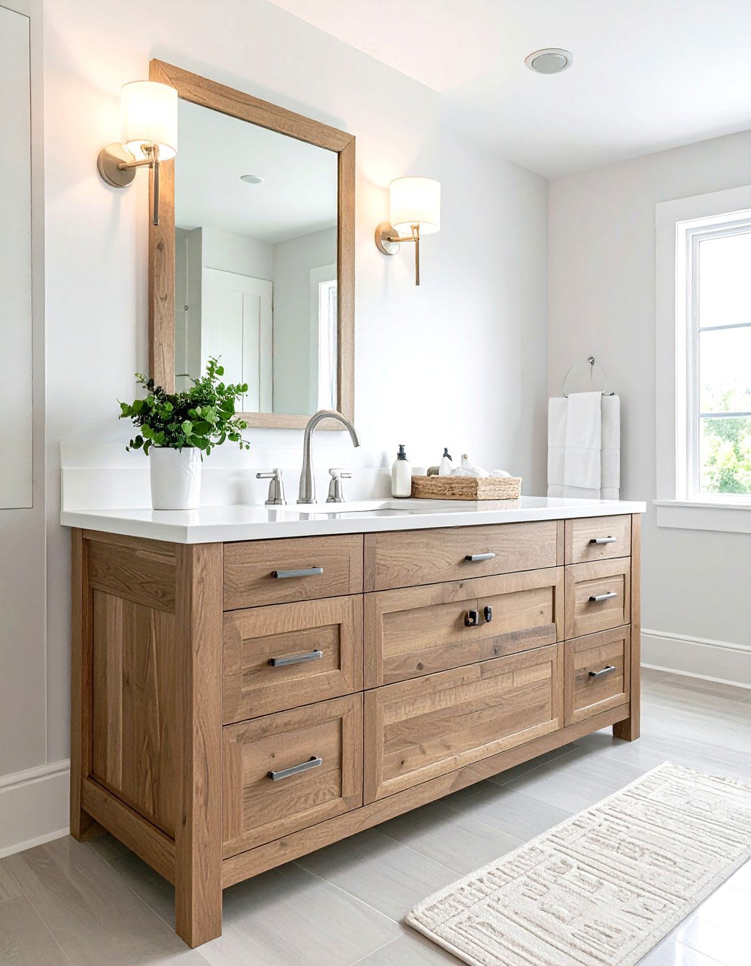 Oak Farmhouse Vanity - 30 farmhouse bathroom vanity ideas