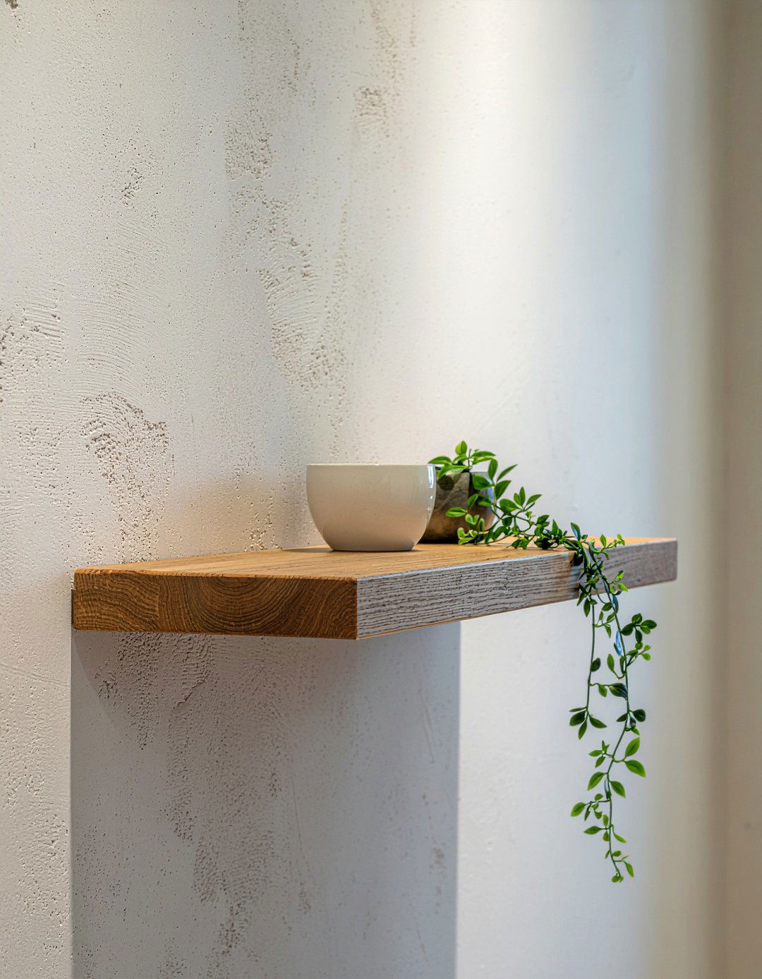 Oak Floating Shelf - 30 warm minimalist living room ideas
