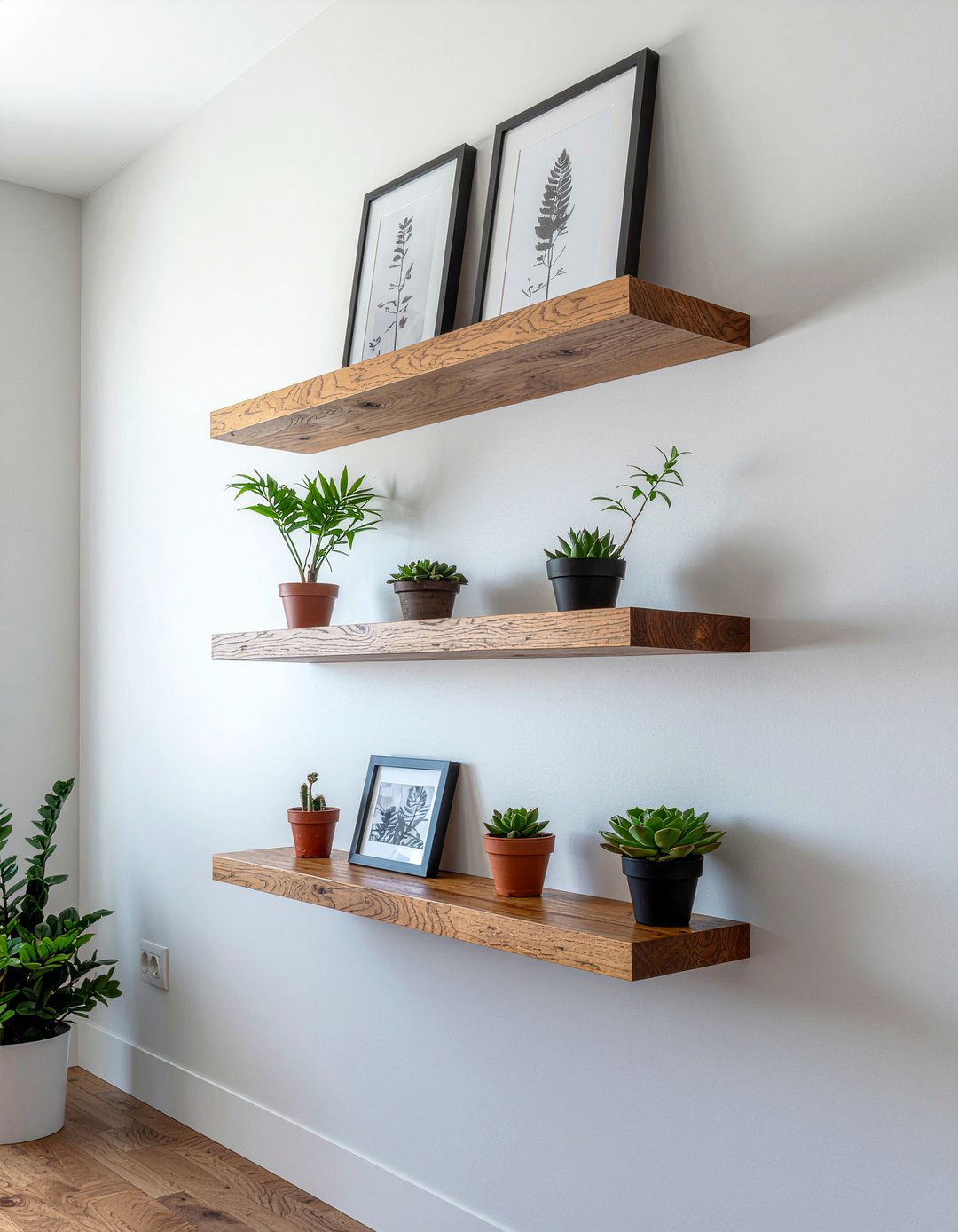 Oak Floating Wall Shelves - 30 living room oak furniture ideas