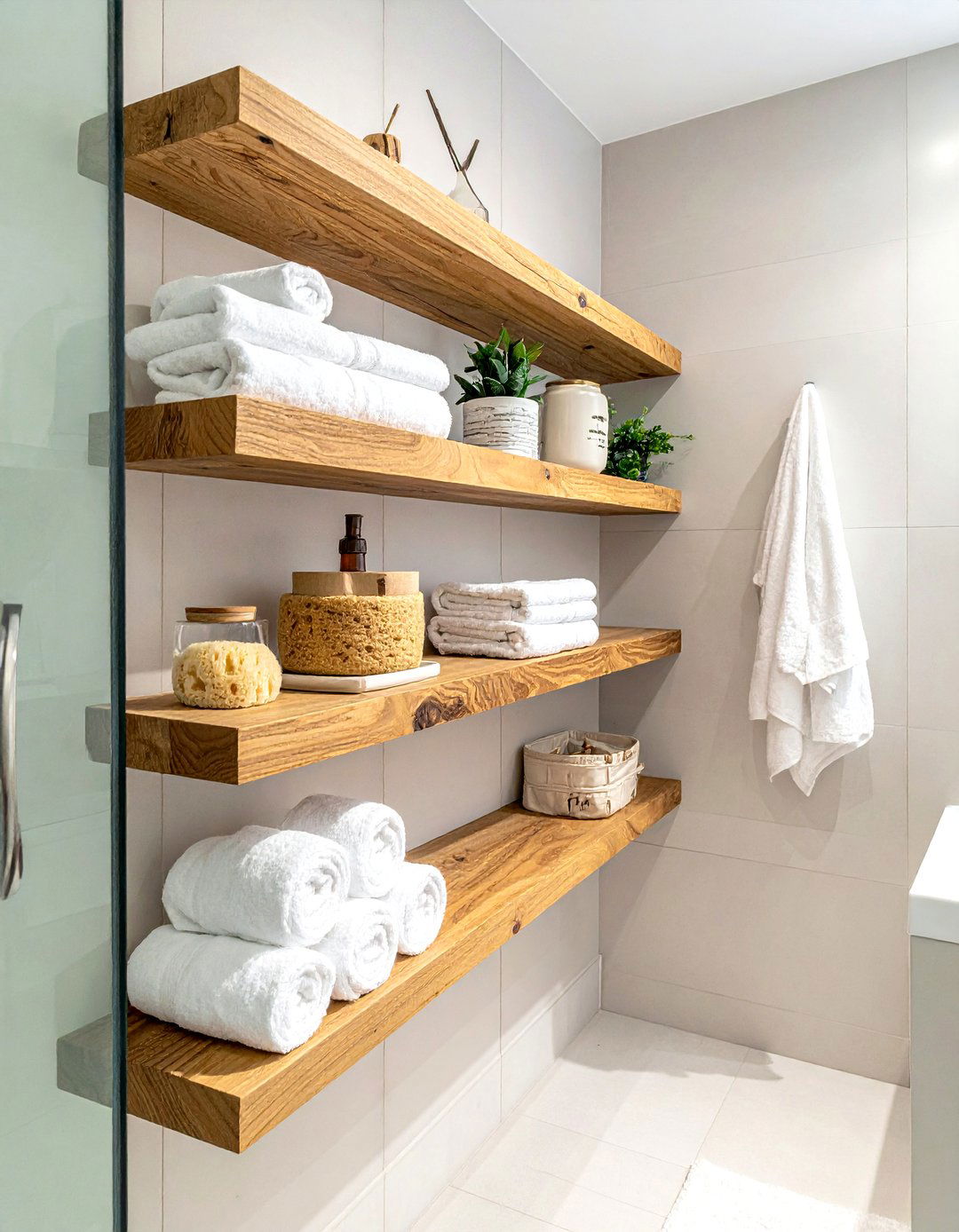 Oak Wood Bathroom Shelving - 30 earthy bathroom ideas