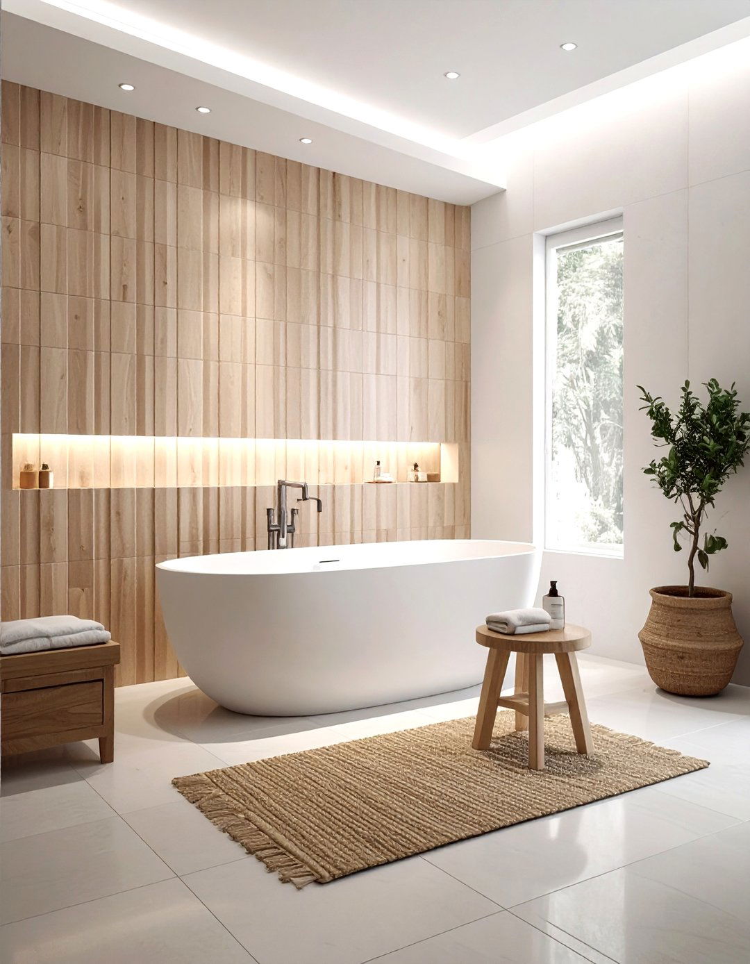 Oak Wood Look Ribbed Tile - 30 ribbed tile bathroom ideas