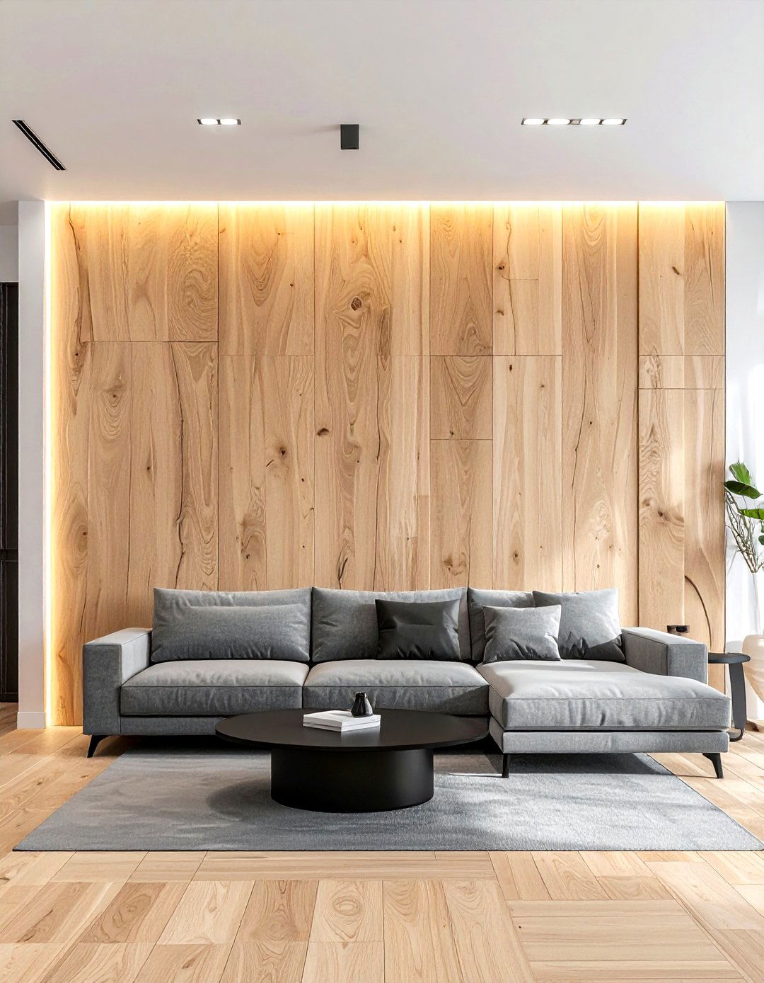 Oak Wood Recessed Panel Wall - 30 living room recessed panel ideas