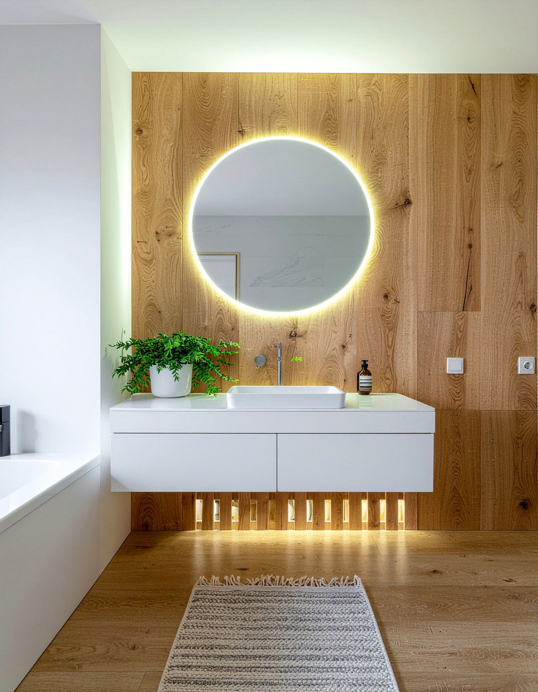 Oak Wood Wall Paneling - 30 Scandinavian bathroom ideas