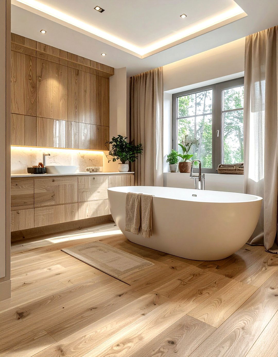 Oak luxury vinyl plank - 30 bathroom flooring ideas