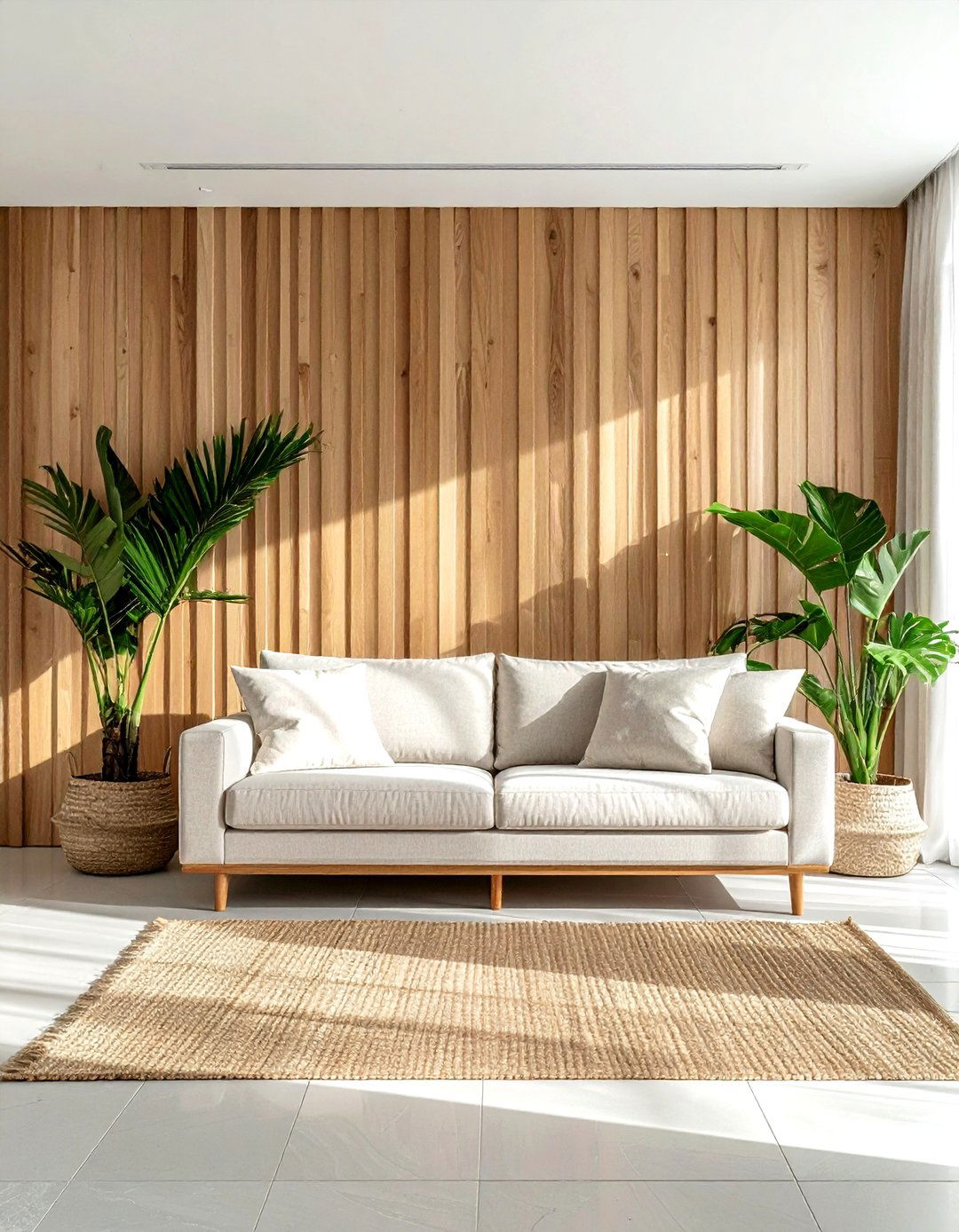 Oak slat wall - 30 living room paneled walls ideas