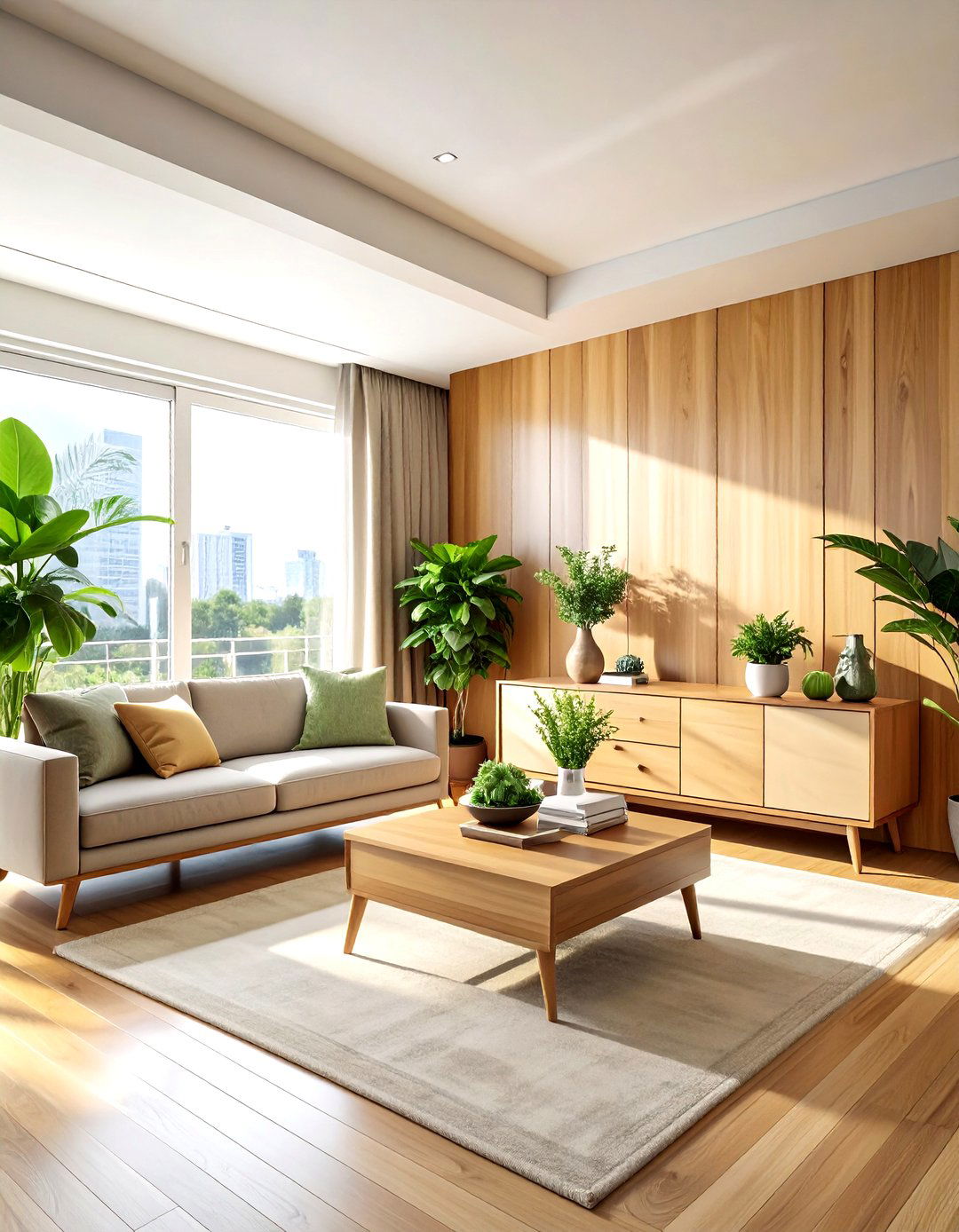 Oak wall cladding - 30 living room flat panel ideas