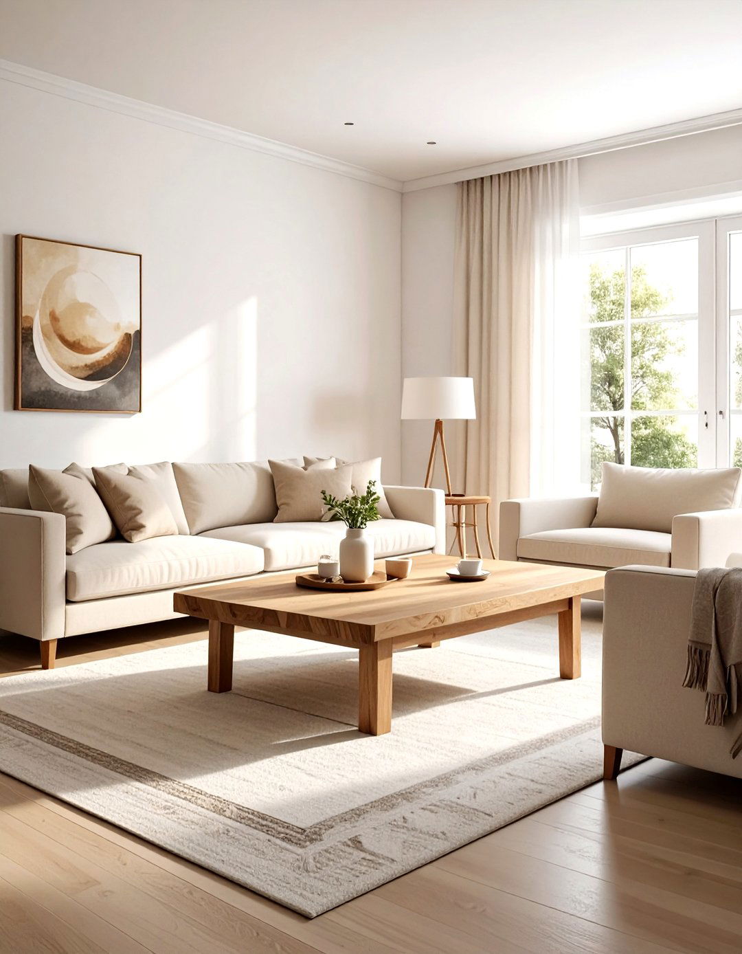 Oak wood coffee table living room - 30 beige living room furniture ideas