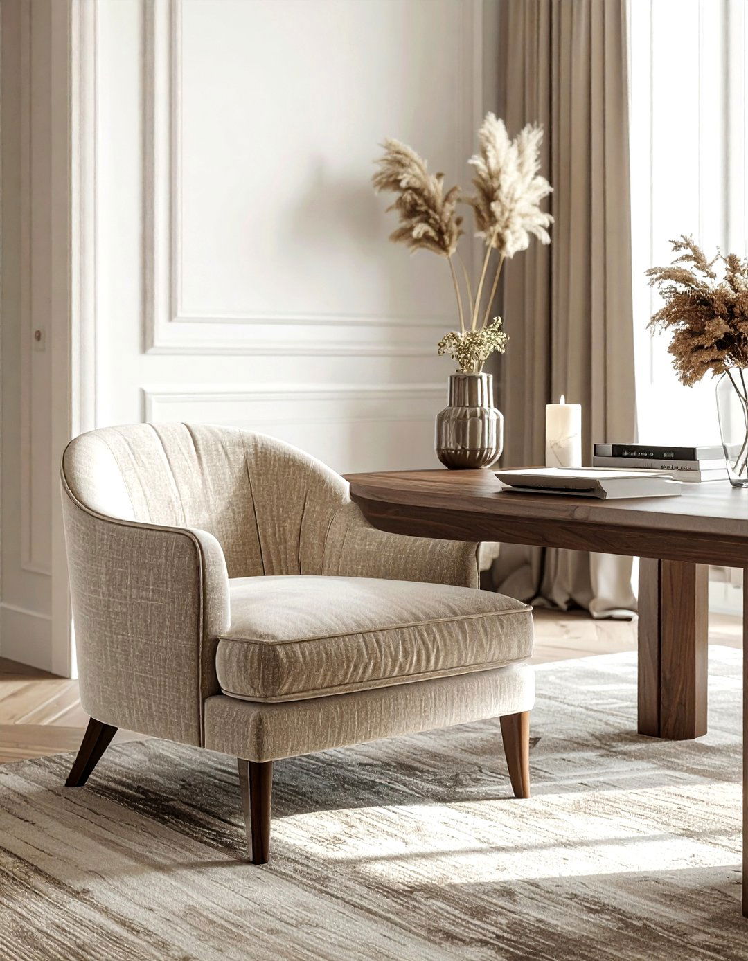 Oatmeal Linen Dining Armchair - 30 linen dining room ideas