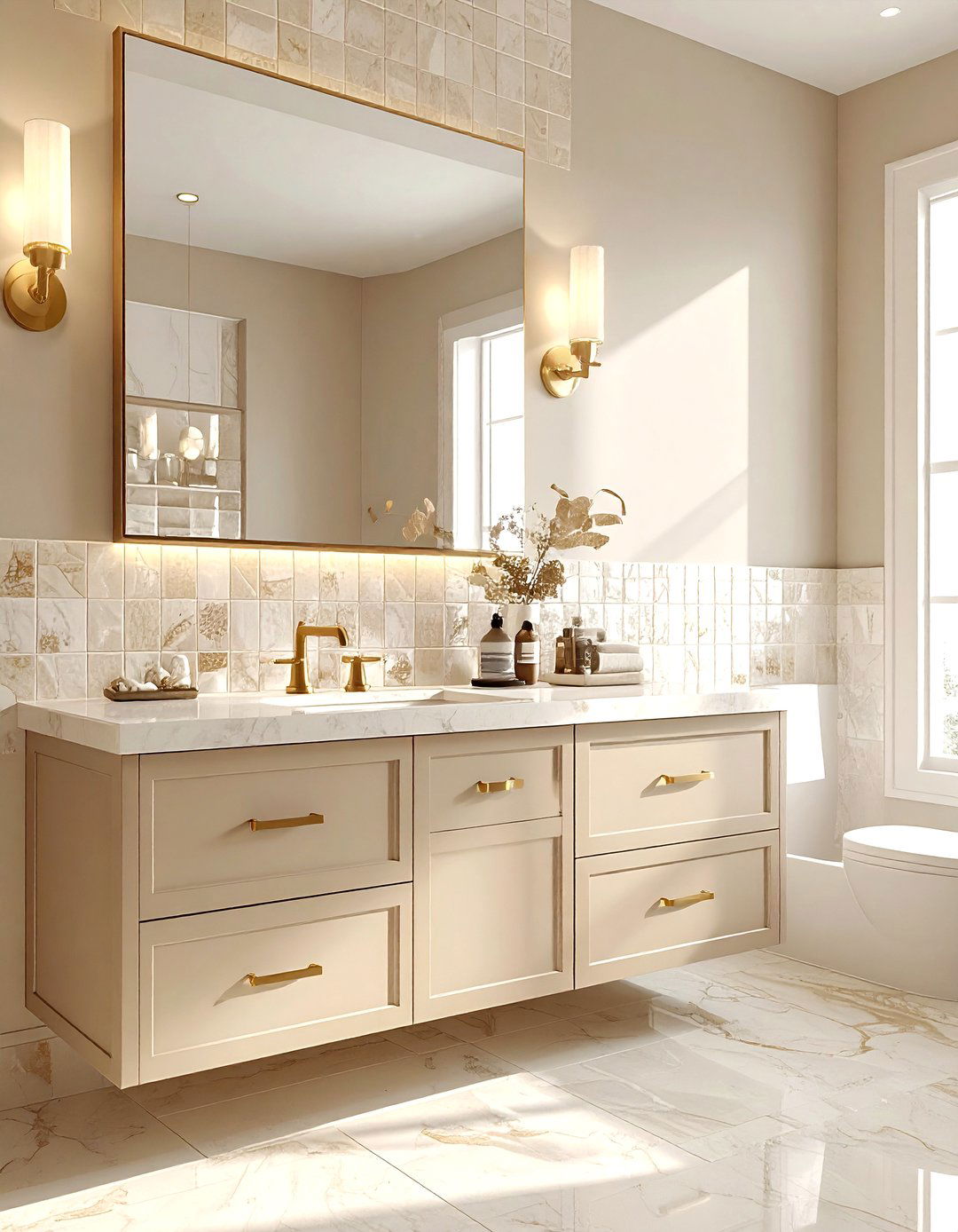 Oatmeal bathroom vanity - 30 beige bathroom furniture ideas