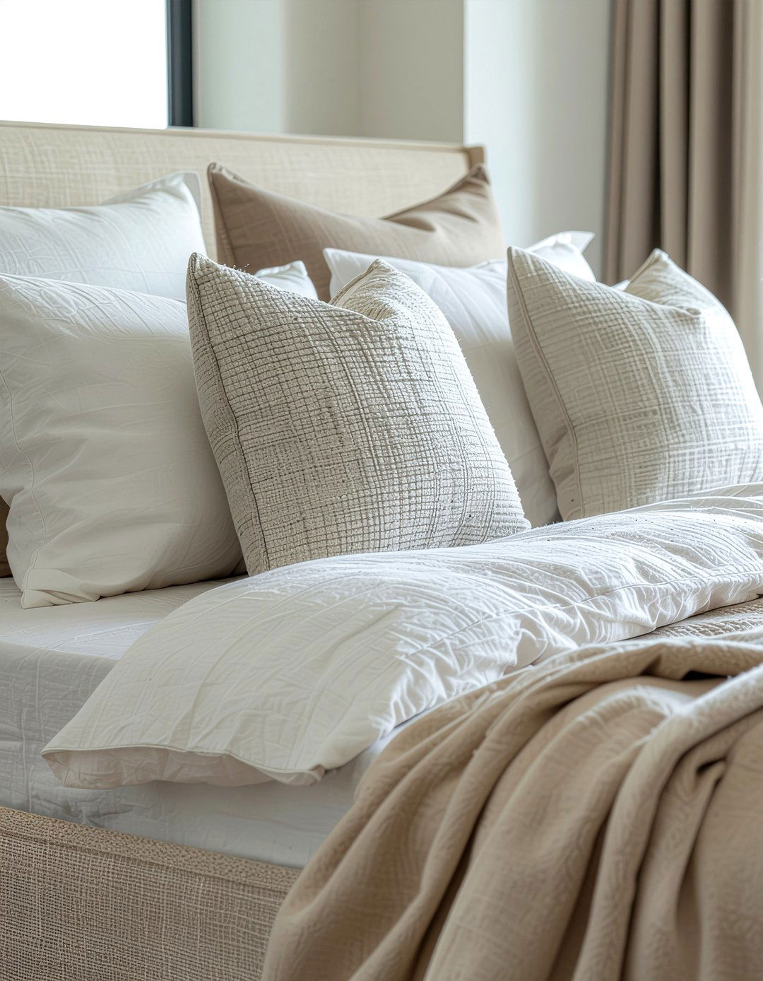 Oatmeal fabric bed frame - 30 upholstered bed ideas