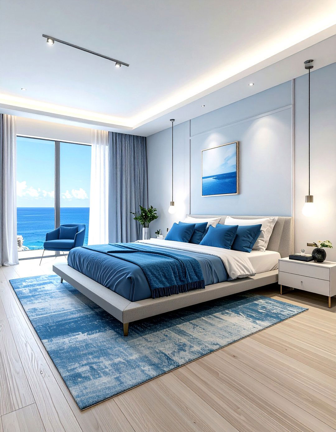 Ocean Blue Relaxing Bedroom - 30 minimalist blue bedroom ideas
