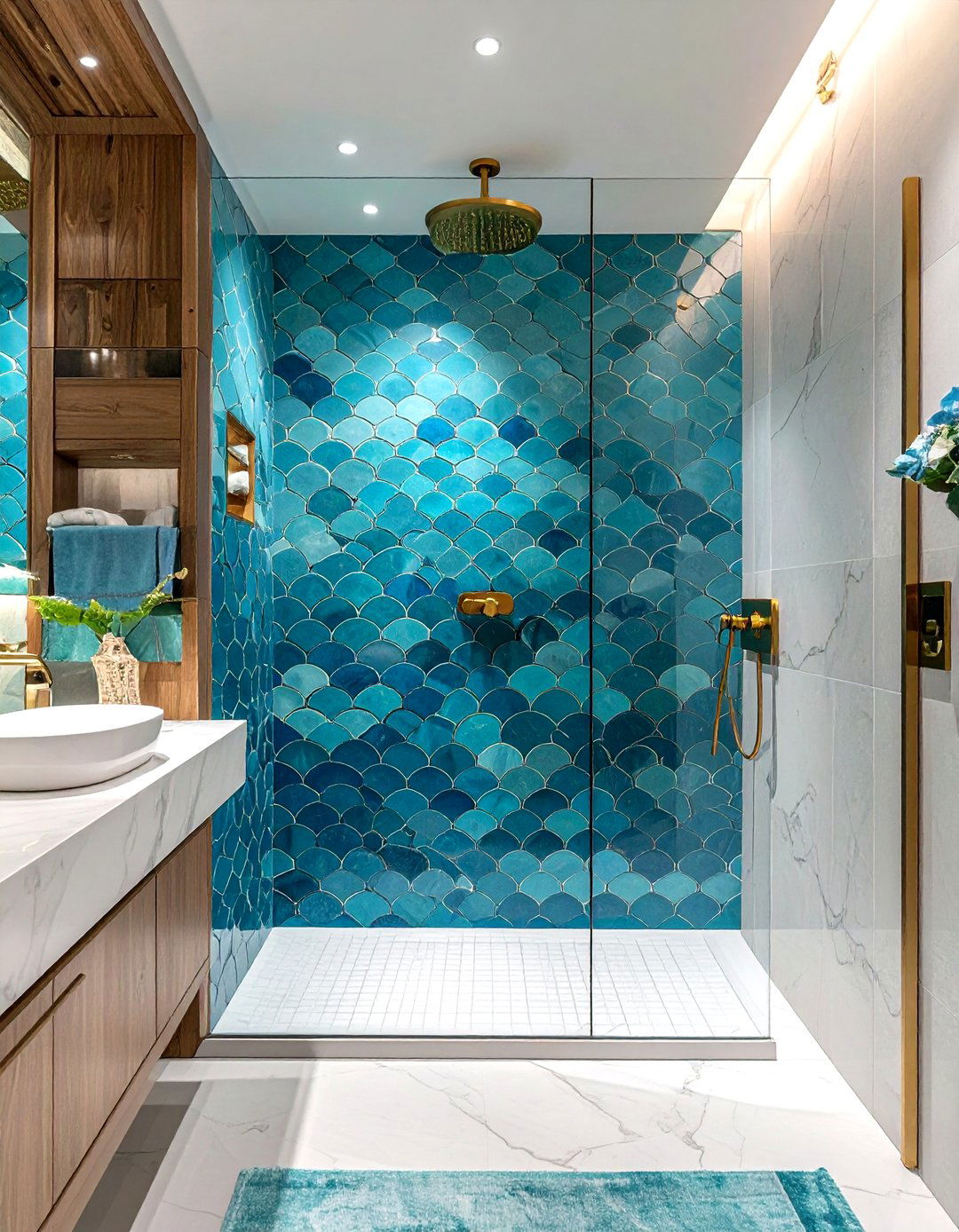 Ocean Blue Shower - 30 blue bathroom ideas