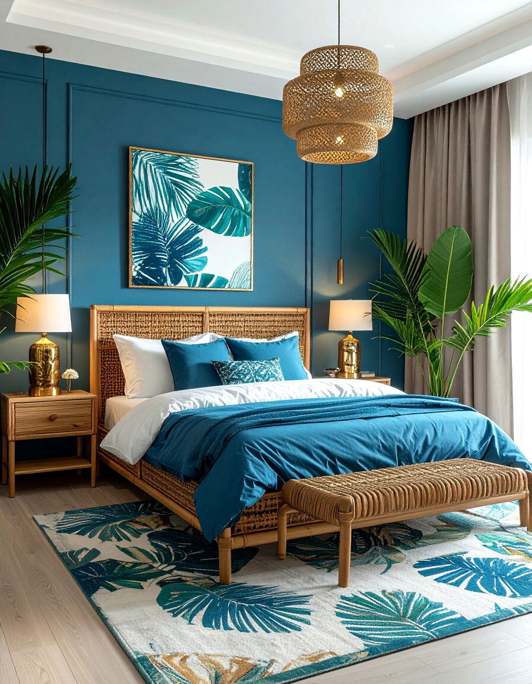 Ocean Blue Tropical Bedroom - 30 cool blue bedroom ideas
