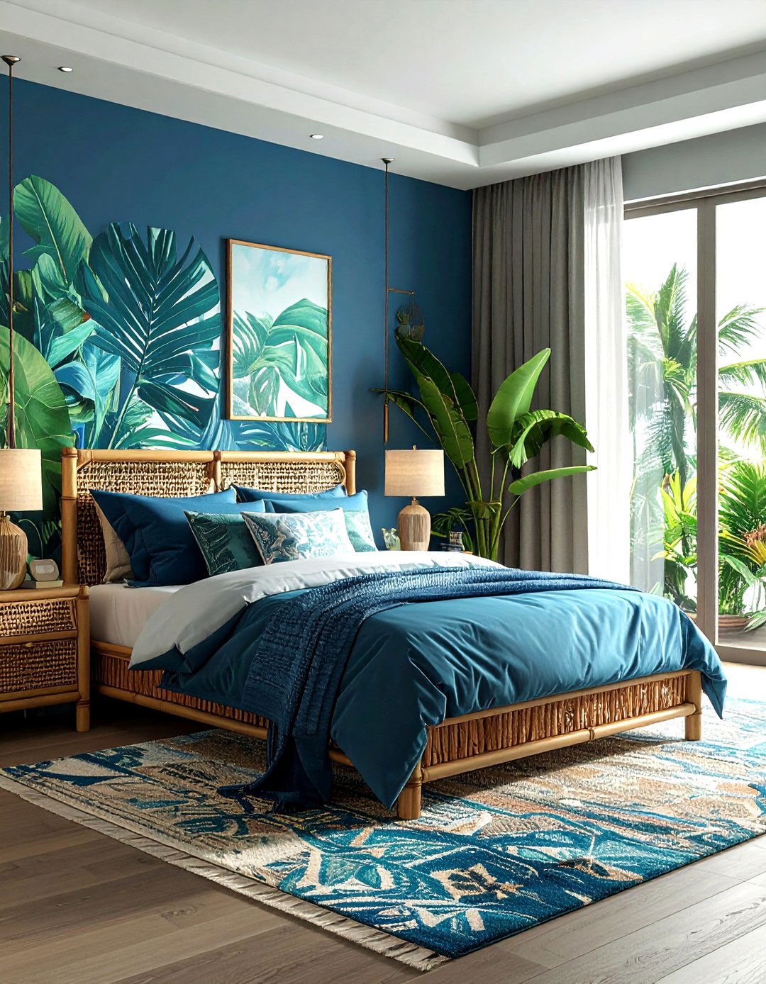 Ocean Blue Tropical Bedroom - 30 blue bedroom design ideas