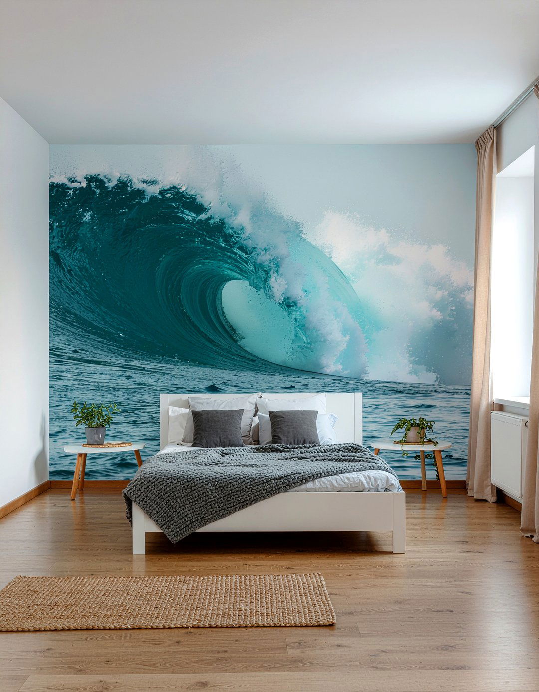 Ocean Wave Mural - 30 surfing bedroom ideas