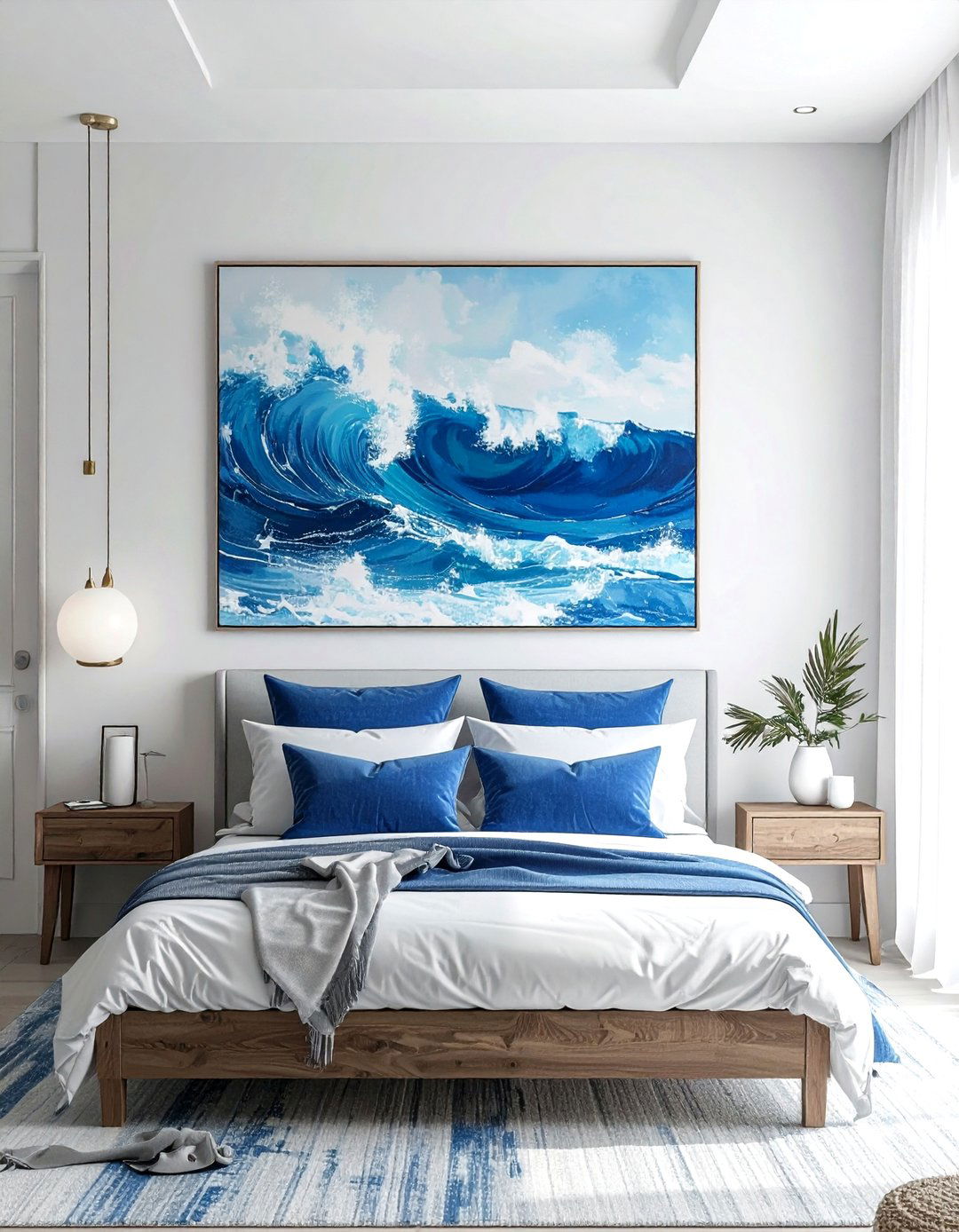 Ocean art bedroom - 30 coastal blue bedroom ideas