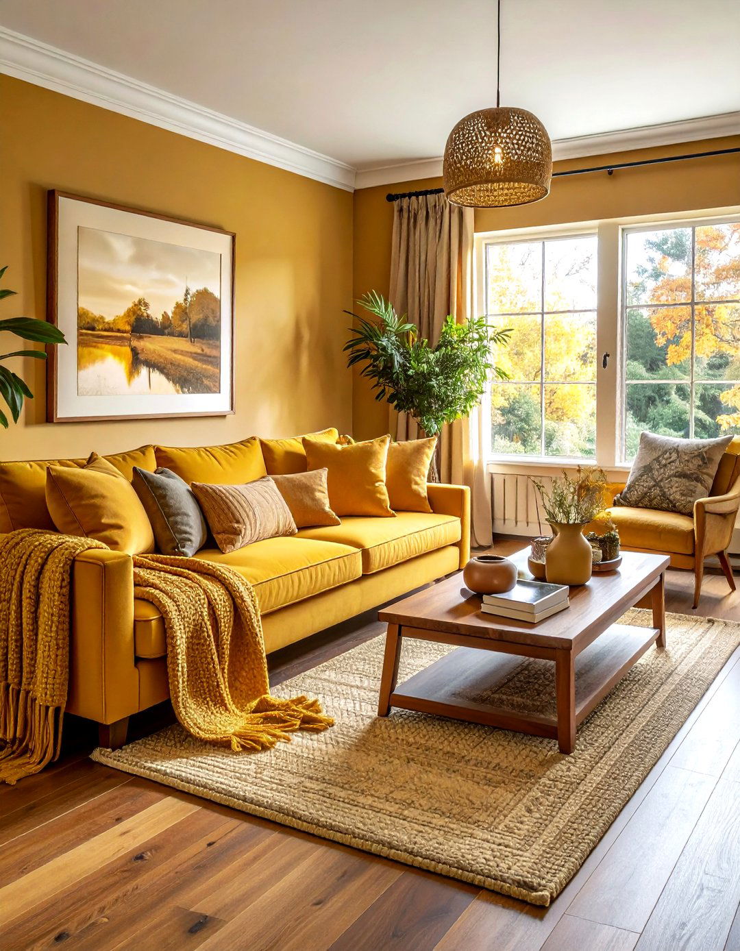 Ochre family room - 30 monochromatic decor ideas