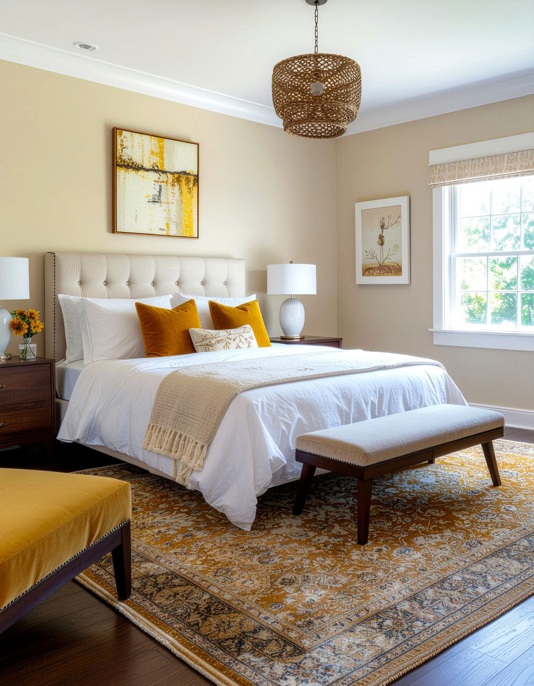 Ochre yellow accents - 30 earthy bedroom ideas