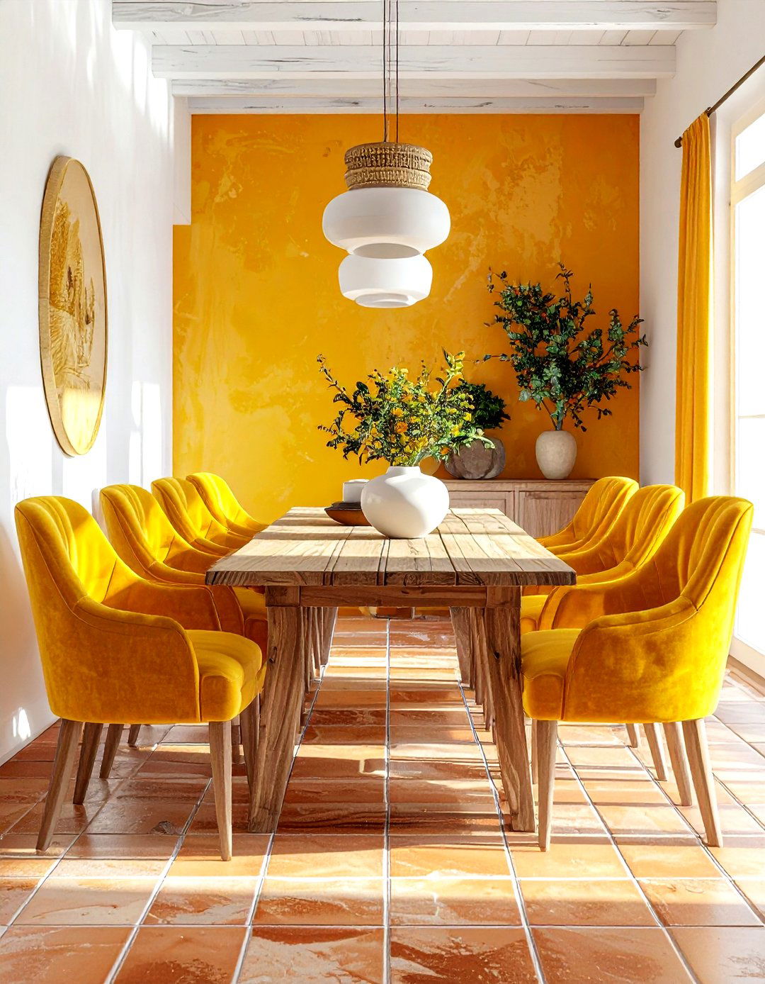 Ochre yellow and white dining room - 30 yellow and white dining room ideas