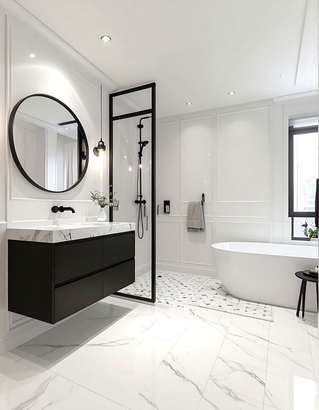 Off white bathroom with black accents - 30 off-white bathroom ideas