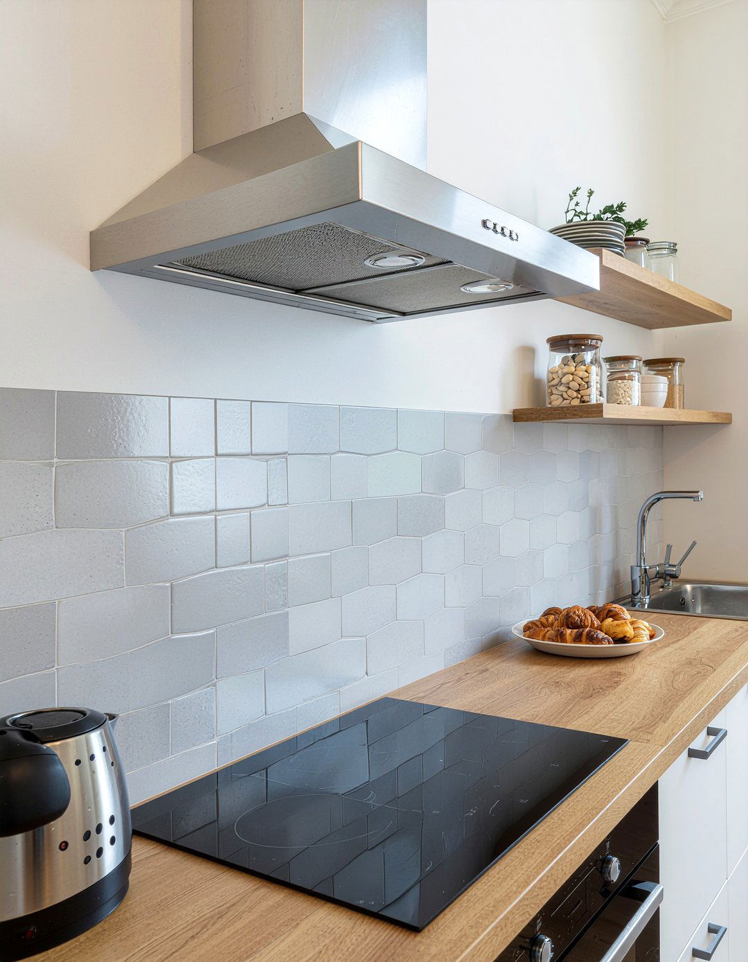 Offset geometric tile - 30 geometric tile kitchen backsplash ideas