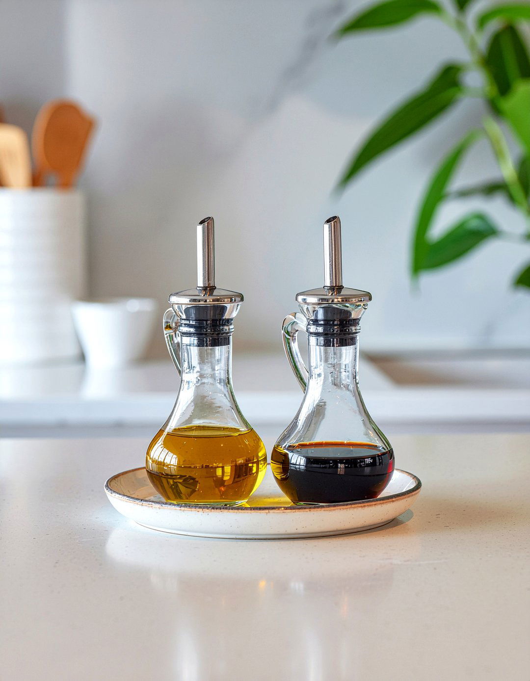 Oil And Vinegar Cruets - 30 kitchen countertop decor ideas