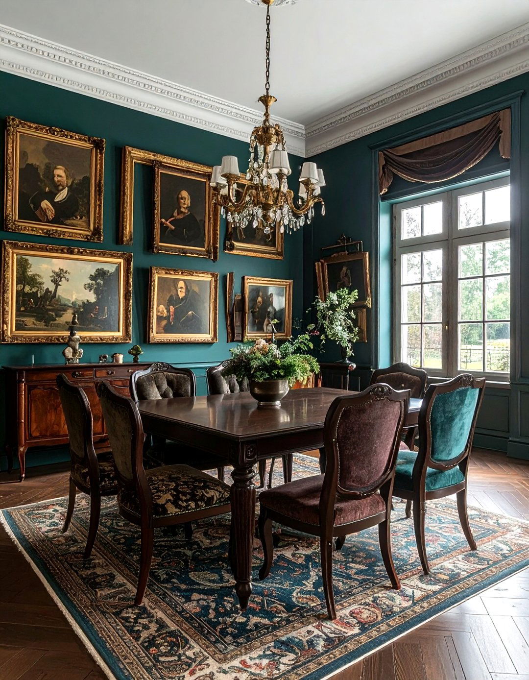Oil portrait gallery wall - 30 Tudor dining room ideas
