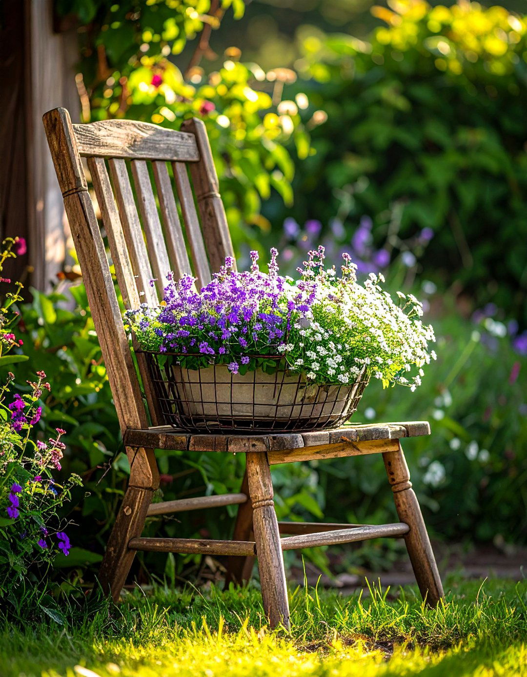 Old wooden chairs - 30 vintage planter ideas