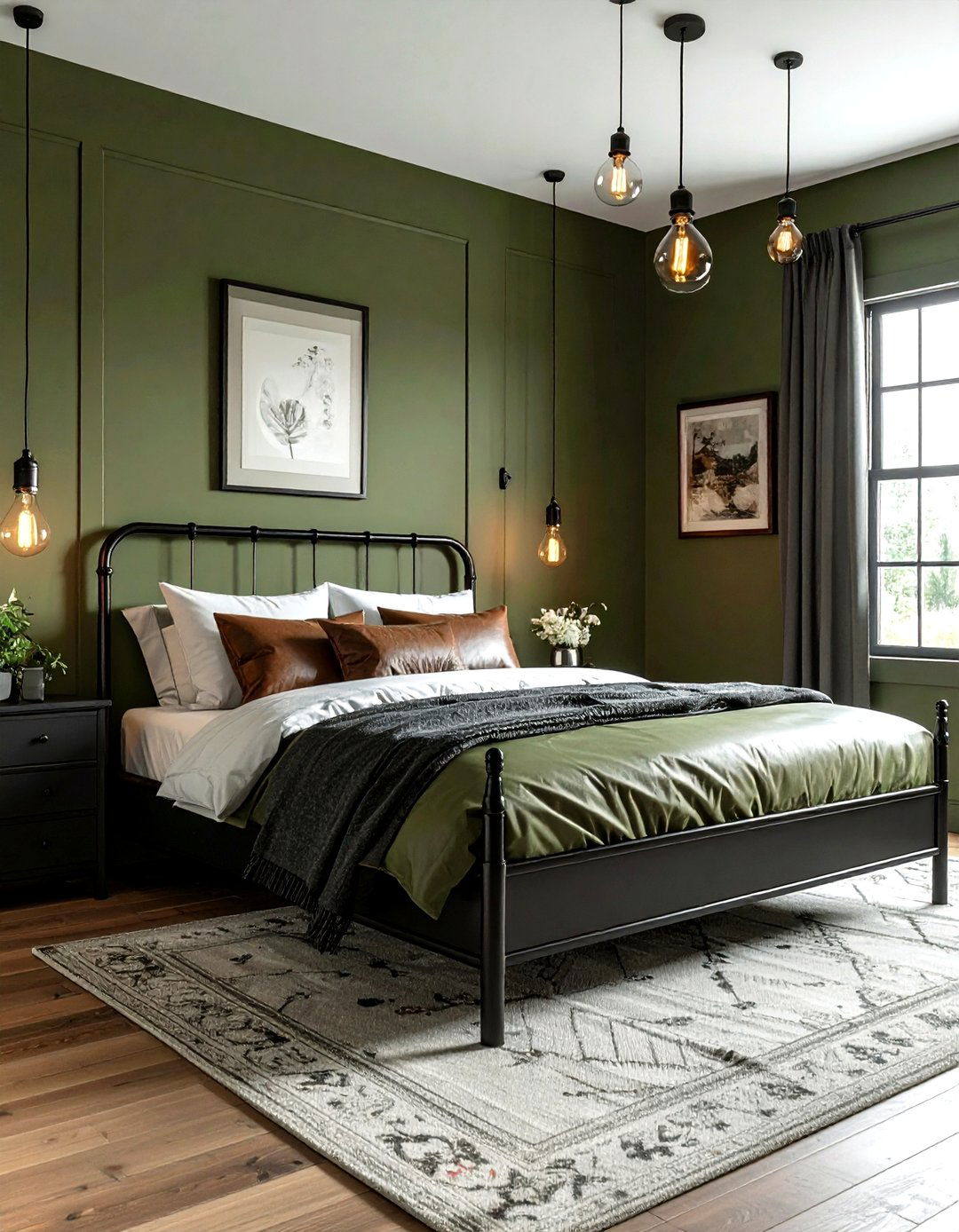 Olive Drab Industrial Farmhouse Bedroom - 30 farmhouse green bedroom ideas