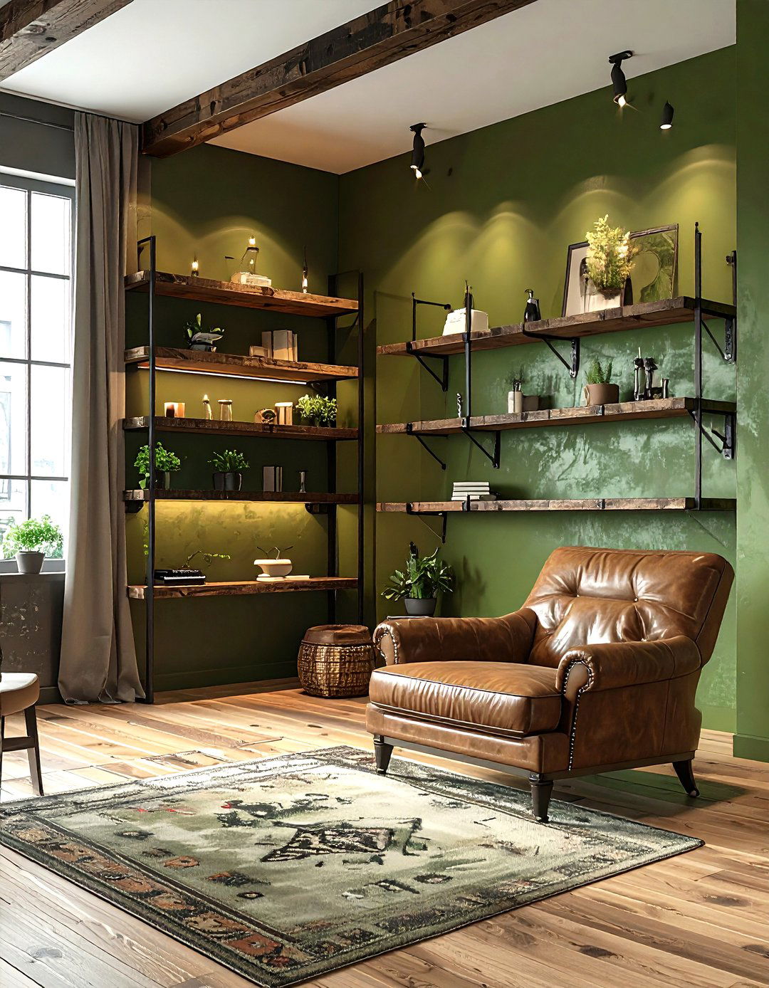 Olive Green Accent Wall - 30 industrial green living room ideas