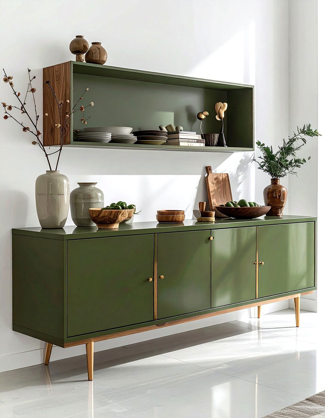 Olive Green Buffet - 30 painted dining room furniture ideas