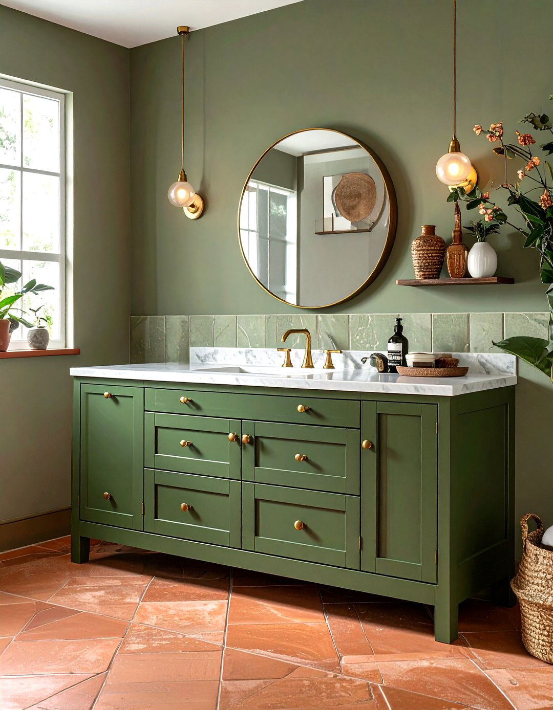 Olive Green Cabinet - 30 Tuscan bathroom ideas