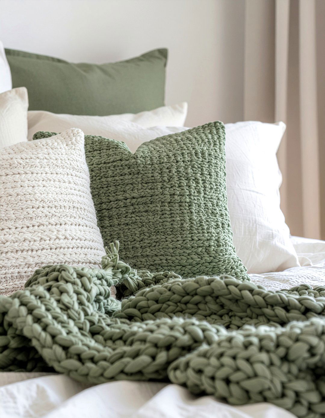 Olive Green Chunky Knit - 30 bedroom chunky knit throws