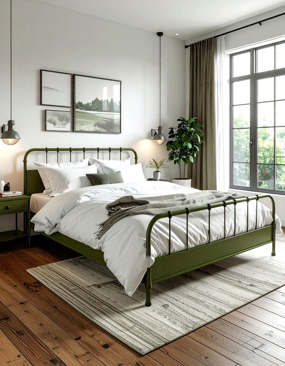 Olive Green Metal Bed - 30 industrial green bedroom ideas