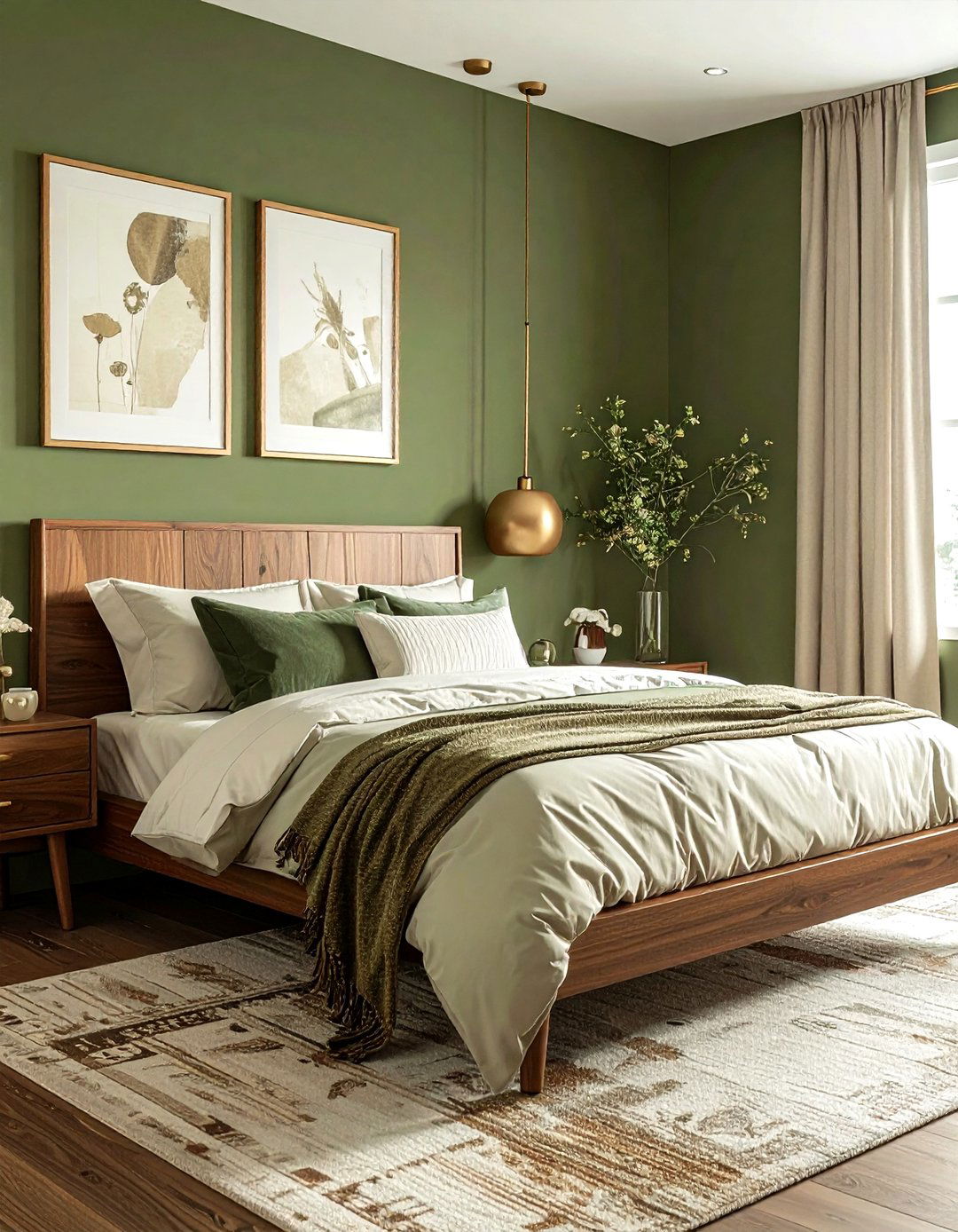 Olive Green Walls - 30 mid-century modern bedroom ideas