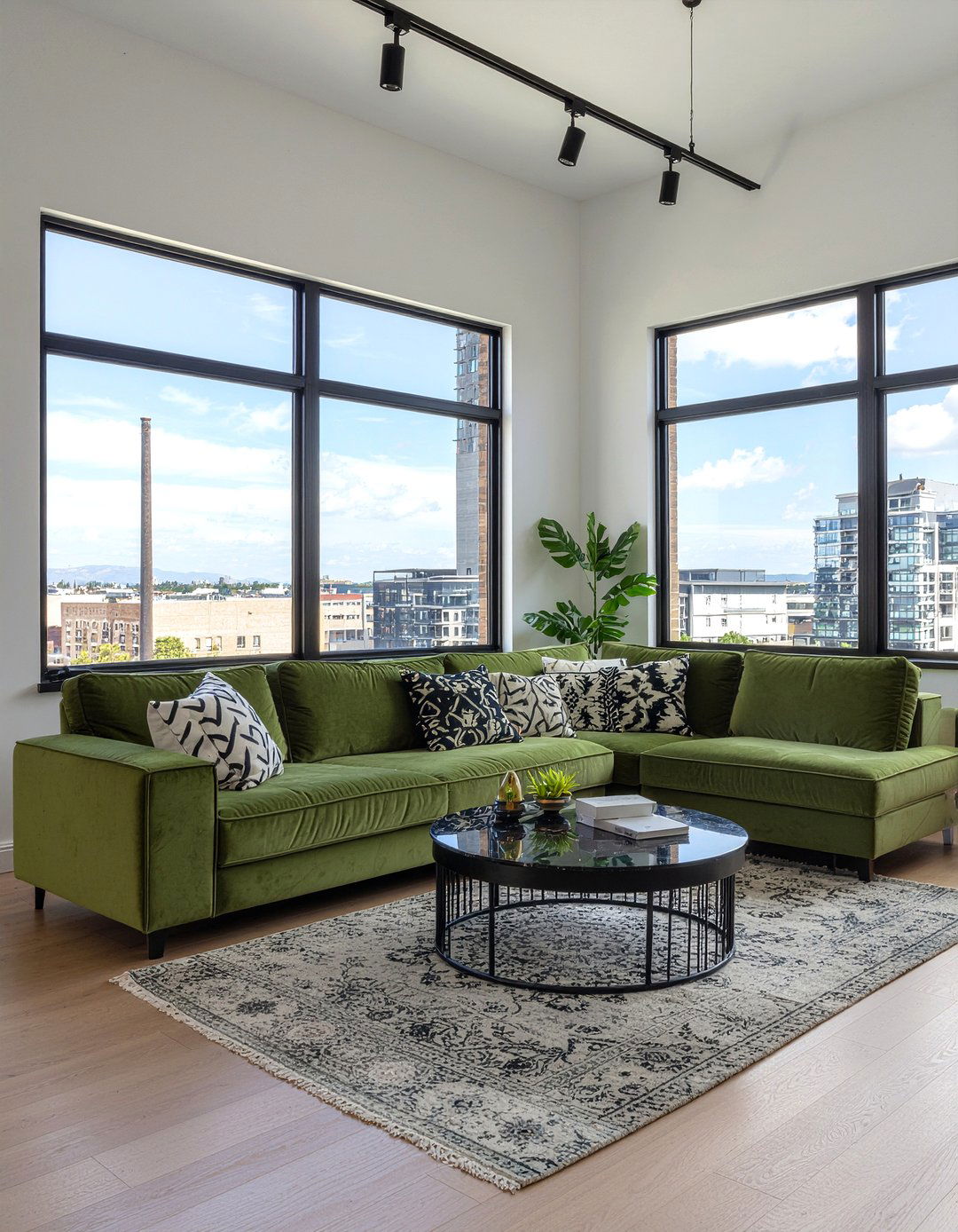 Olive Green and Black Accents - 30 olive green living room ideas
