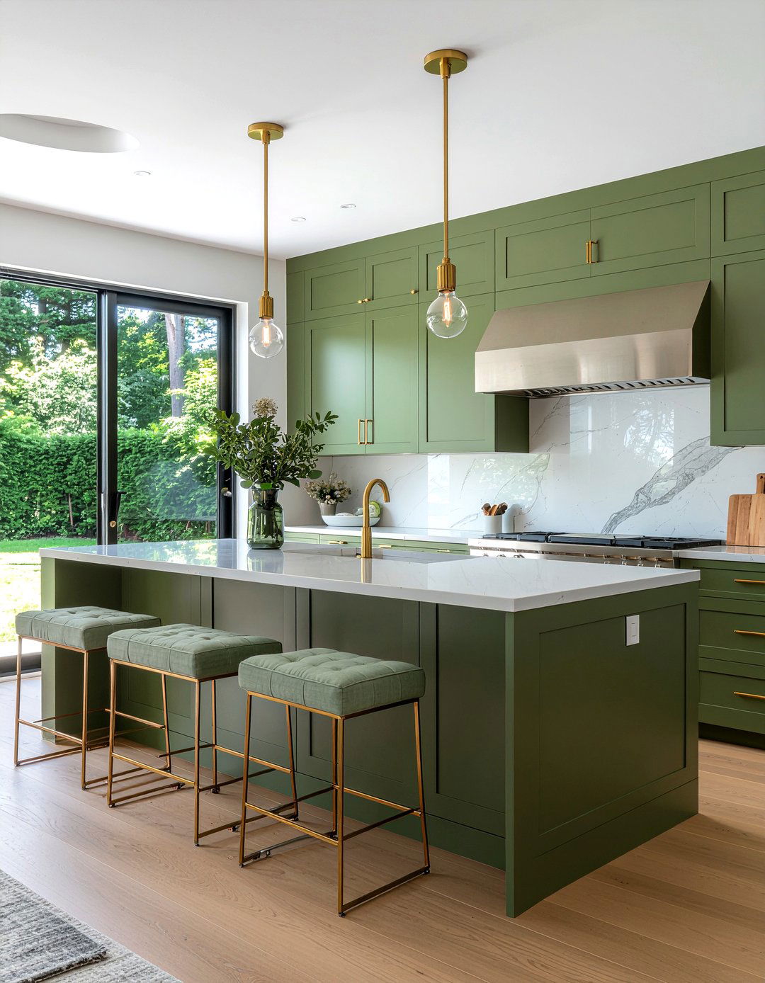 Olive Green and Brass Fixtures - 30 olive green living room ideas