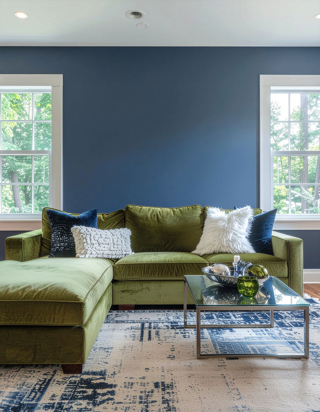 Olive Green and Navy Blue - 30 olive green living room ideas