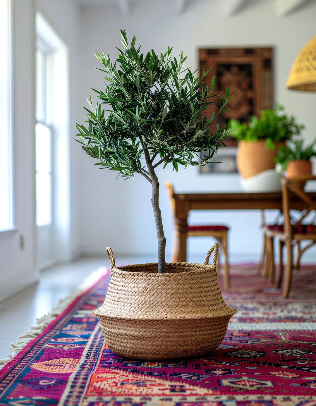 Olive Tree In Woven Basket - 30 dining room olive tree ideas