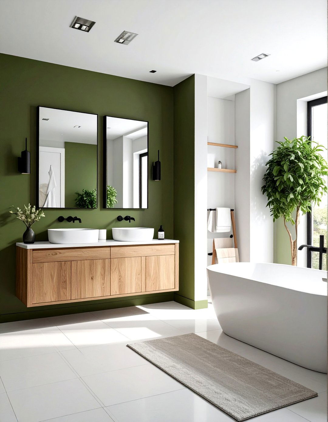 Olive green and white bathroom - 30 two-tone bathroom ideas
