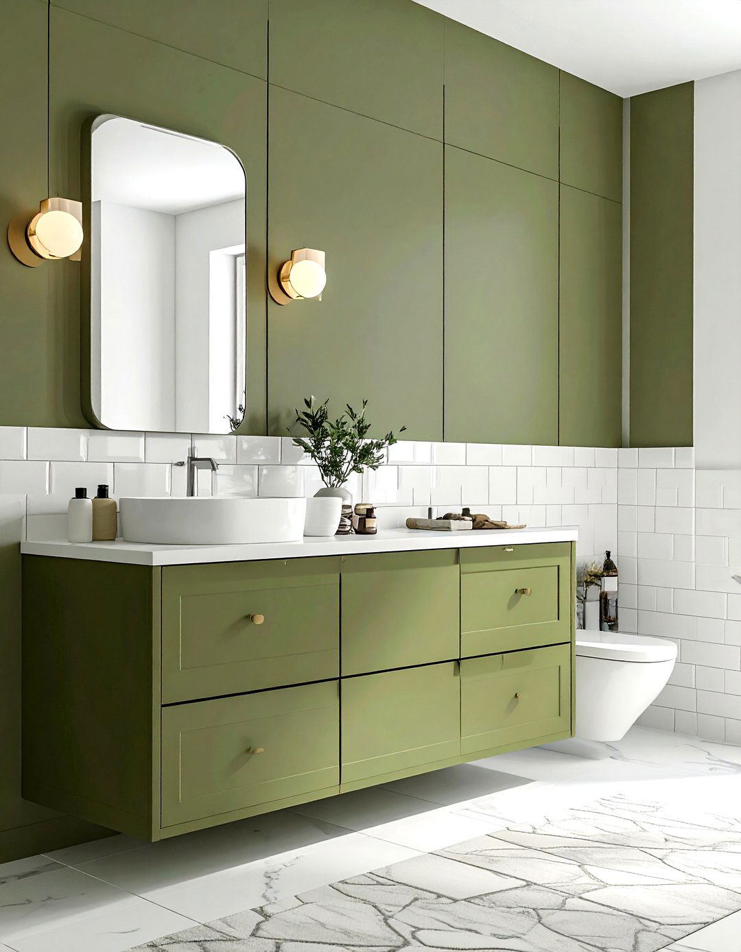Olive green bathroom cabinets - 30 green and white bathroom ideas