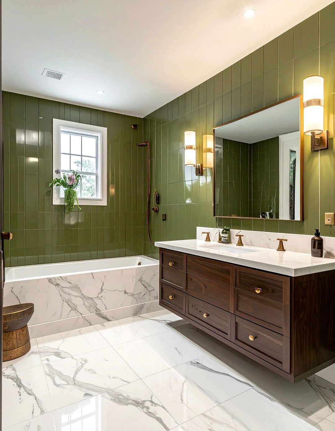 Olive green bathroom tile - 30 earthy tone bathroom ideas