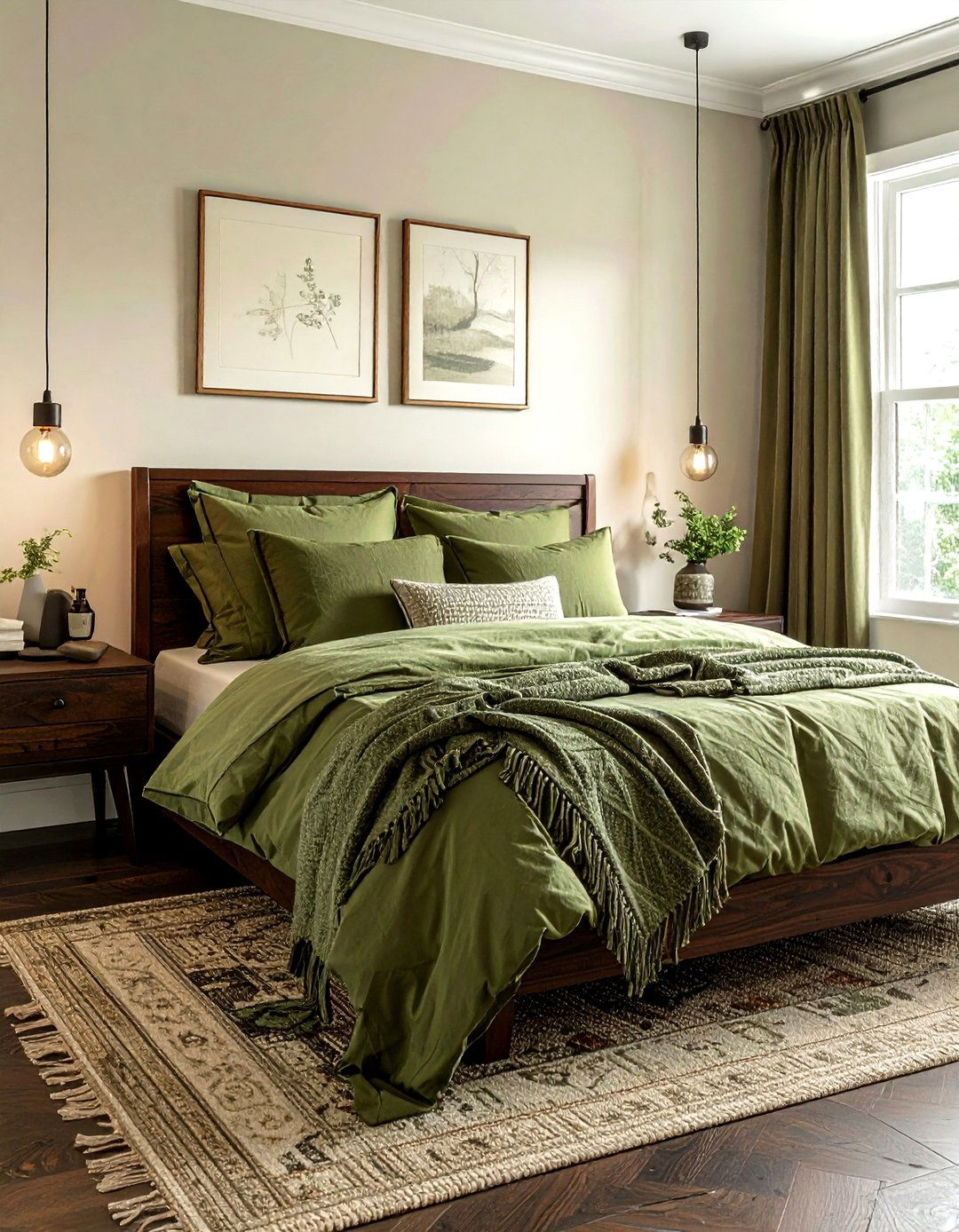 Olive green bedding - 30 green bedroom decor ideas