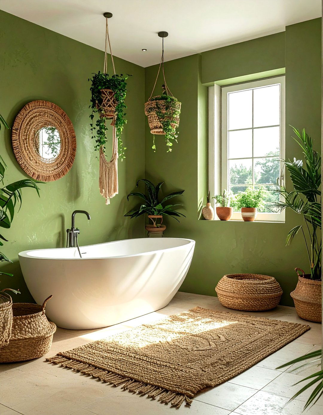 Olive green boho bathroom - 30 olive green bathroom ideas